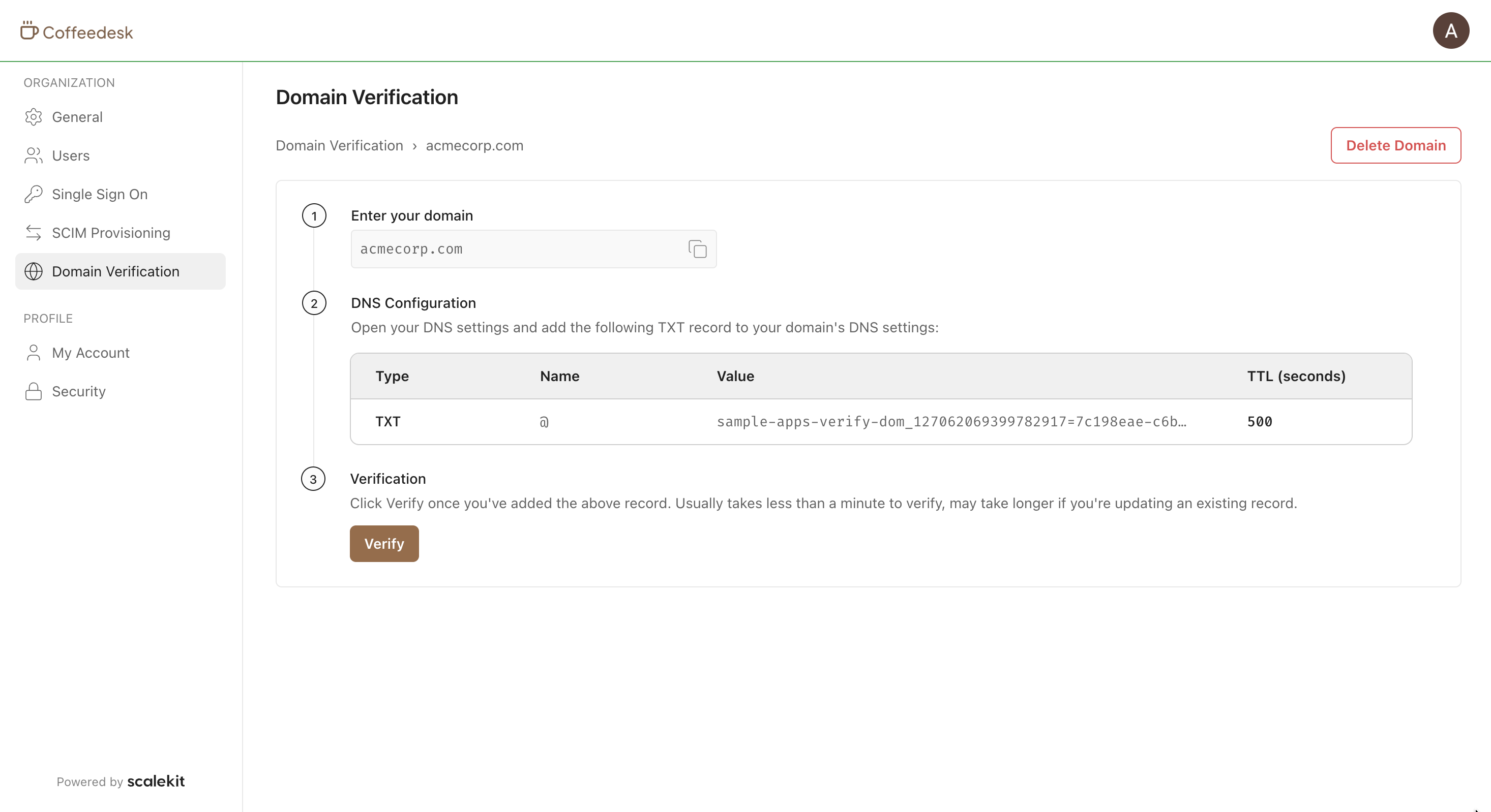 Domain verification via hosted widgets